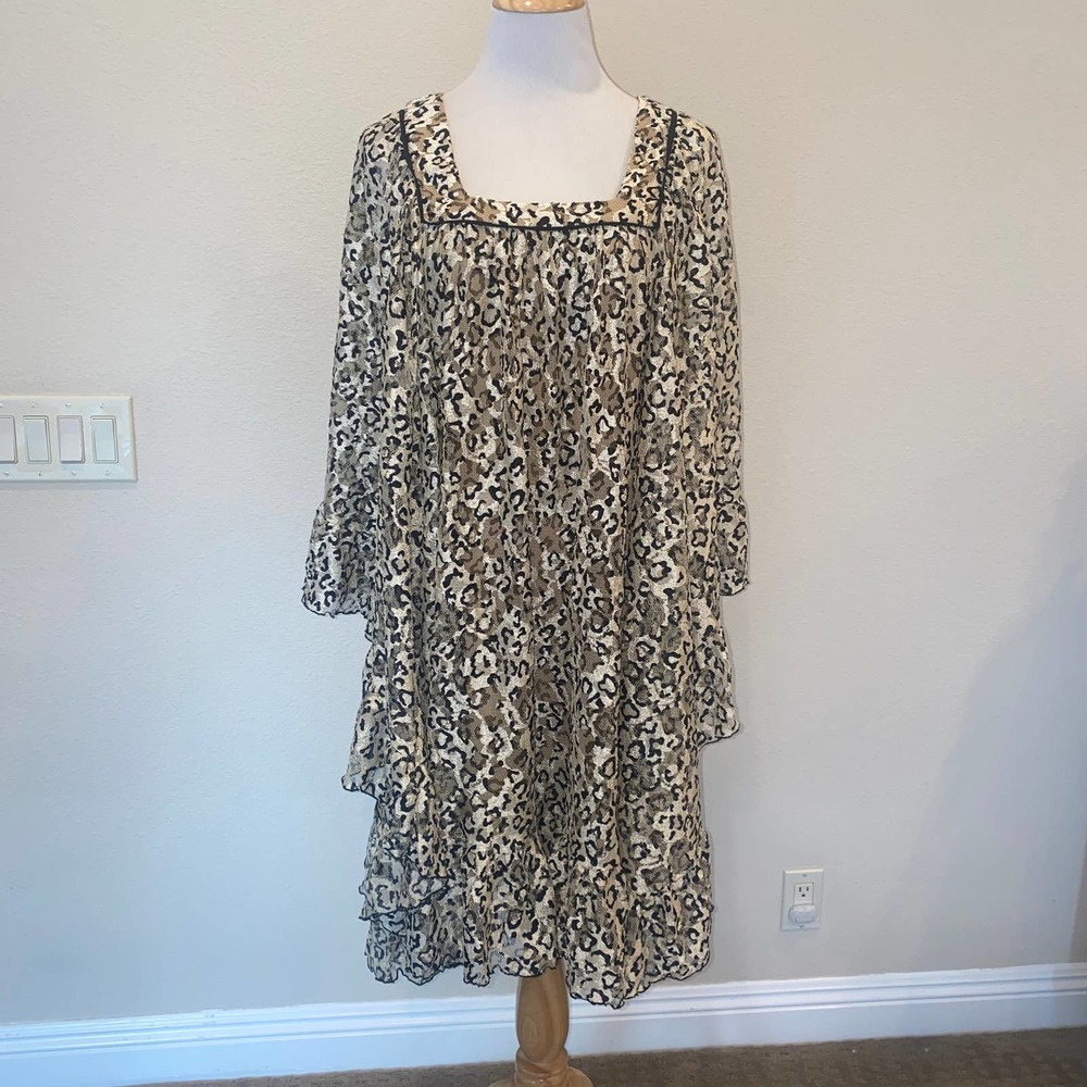 Mayle Leopard Print Mesh Lace Dress Open Back Wing Sleeve Size 4